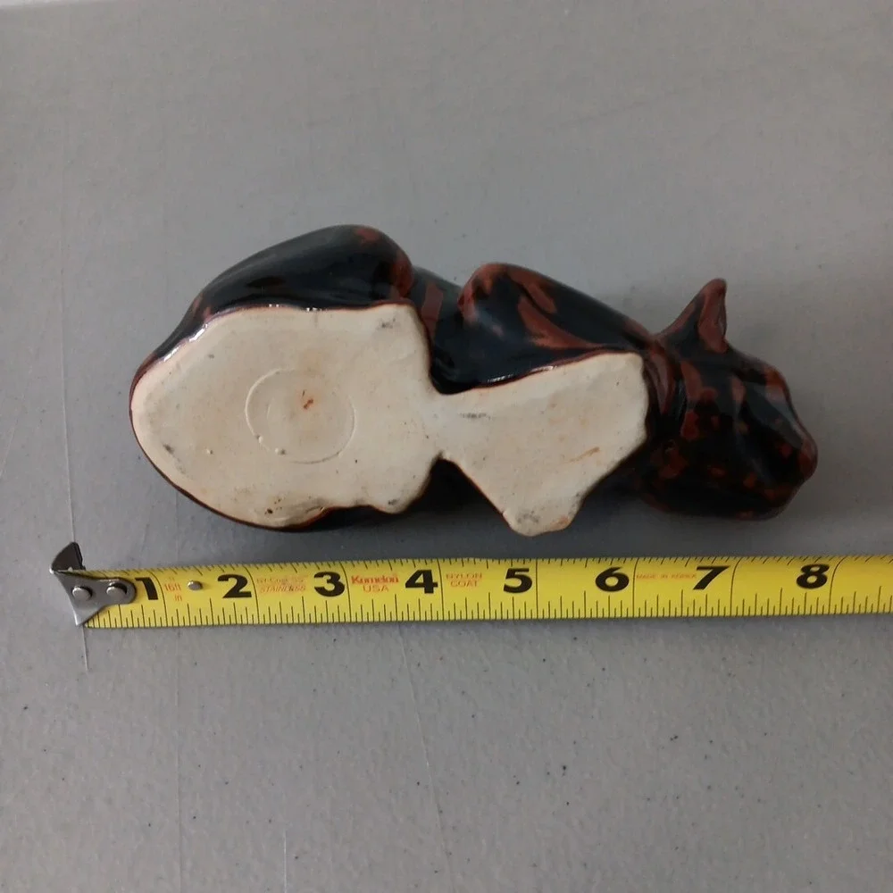 Crouching Calico Cat Figurine Drip Glazed Ceramic 8